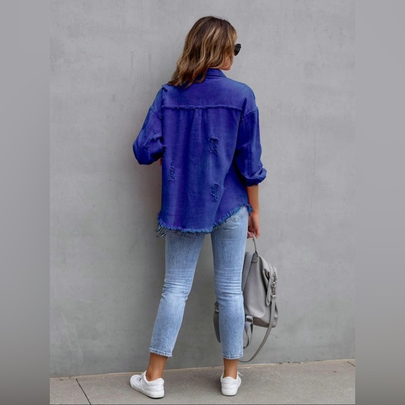 New In Package, Women's Plain Button Front Ripped
Coat, XL, Royal Blue - Picture 7 of 8